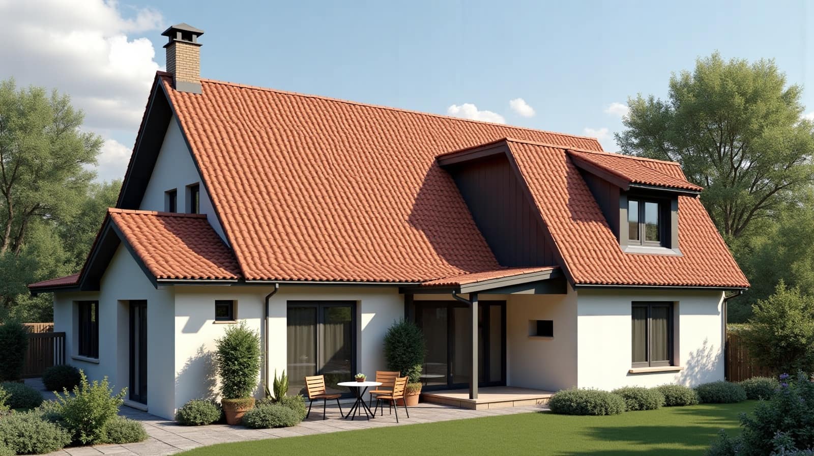 Toiture en tuile plate picarde et zinguerie sur une maison à Therdonne
